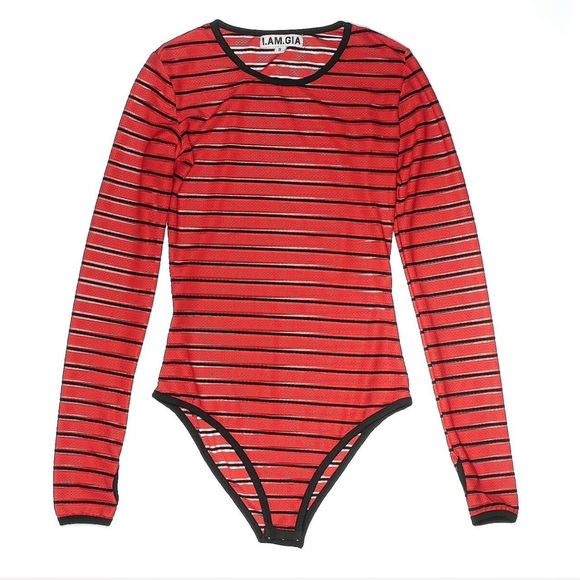 I.AM.GIA sheer stripped long sleeve bodysuit - Picture 6 of 8